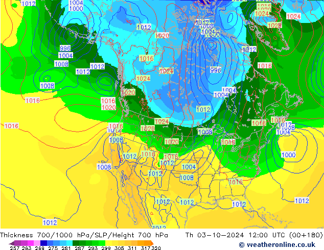 Thck 700-1000 hPa GFS Qui 03.10.2024 12 UTC