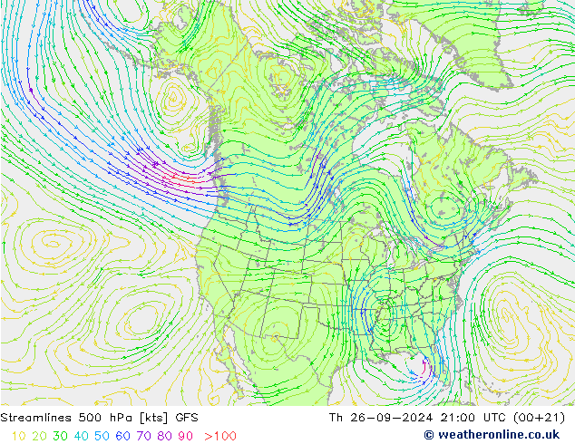 Rüzgar 500 hPa GFS Per 26.09.2024 21 UTC