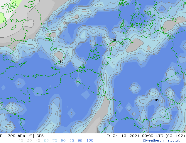 RH 300 гПа GFS пт 04.10.2024 00 UTC