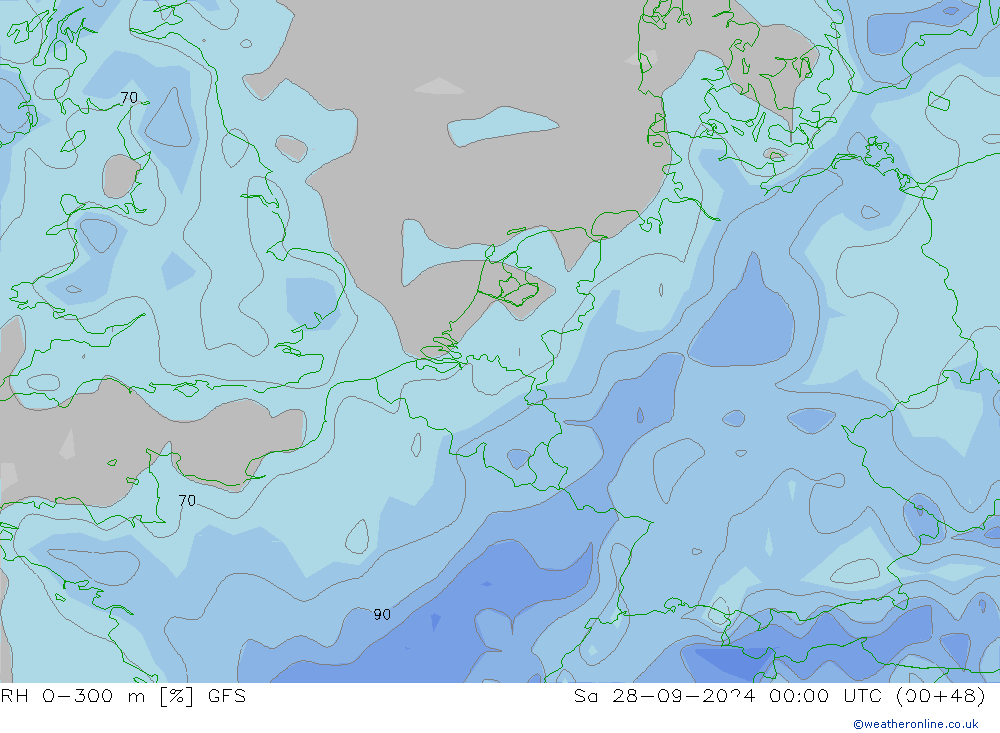 RH 0-300 m GFS  28.09.2024 00 UTC