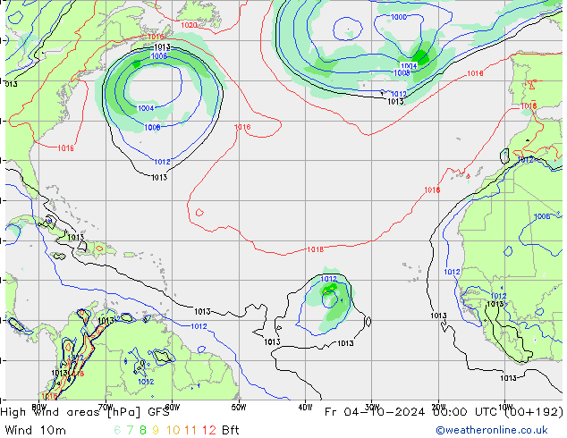 Izotacha GFS pt. 04.10.2024 00 UTC