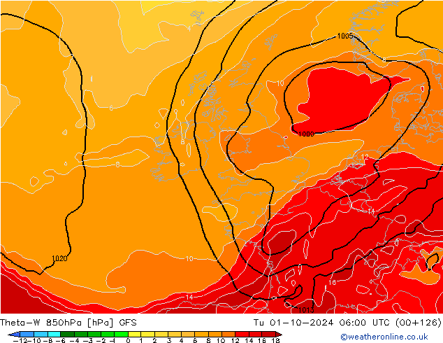 Theta-W 850hPa GFS Tu 01.10.2024 06 UTC