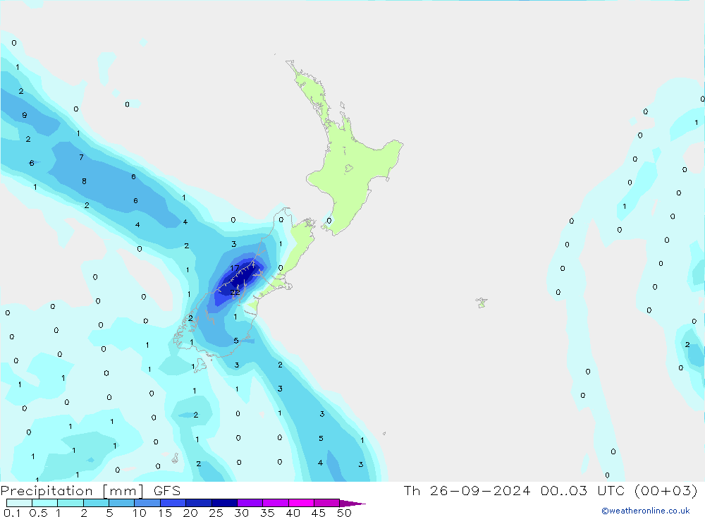 Srážky GFS Čt 26.09.2024 03 UTC