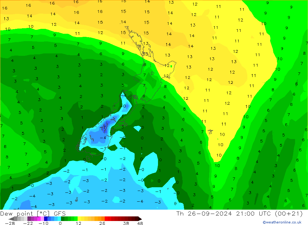 Punto de rocío GFS jue 26.09.2024 21 UTC