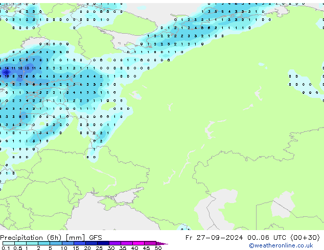 Z500/Rain (+SLP)/Z850 GFS Pá 27.09.2024 06 UTC