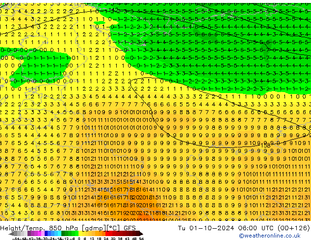 Z500/Rain (+SLP)/Z850 GFS wto. 01.10.2024 06 UTC