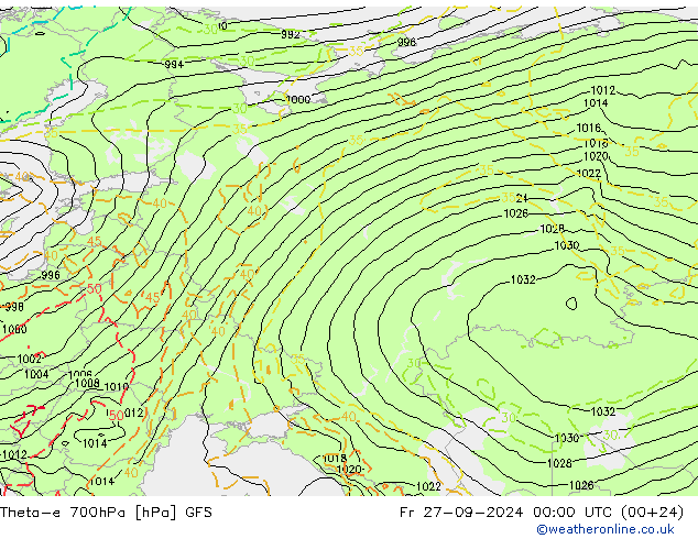 Theta-e 700hPa GFS ven 27.09.2024 00 UTC