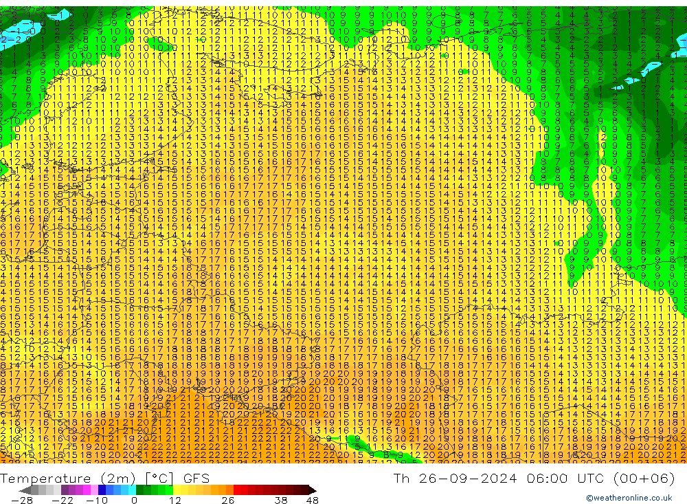 карта температуры GFS чт 26.09.2024 06 UTC