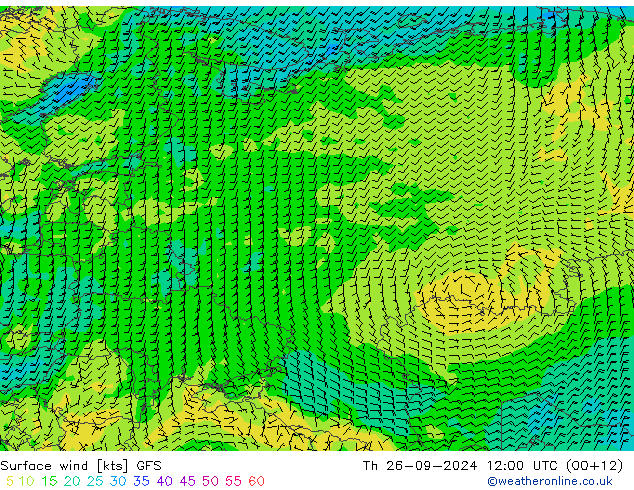 Vent 10 m GFS jeu 26.09.2024 12 UTC