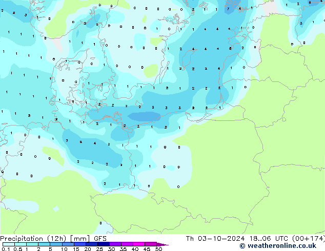 Précipitation (12h) GFS jeu 03.10.2024 06 UTC