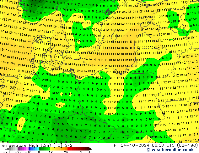 Max.temperatuur (2m) GFS oktober 2024