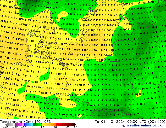 Temperatura (2m) GFS mar 01.10.2024 00 UTC