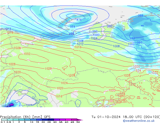 Z500/Rain (+SLP)/Z850 GFS вт 01.10.2024 00 UTC