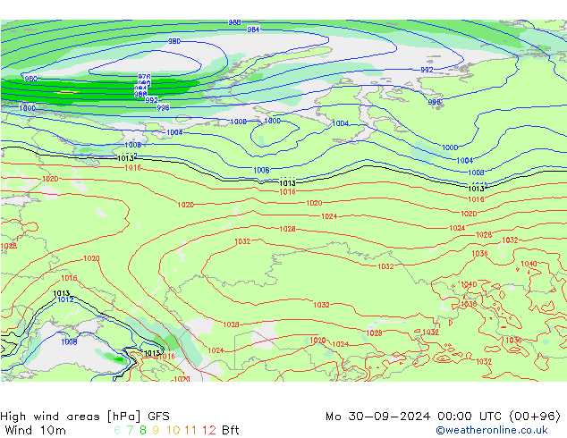 Windvelden GFS ma 30.09.2024 00 UTC