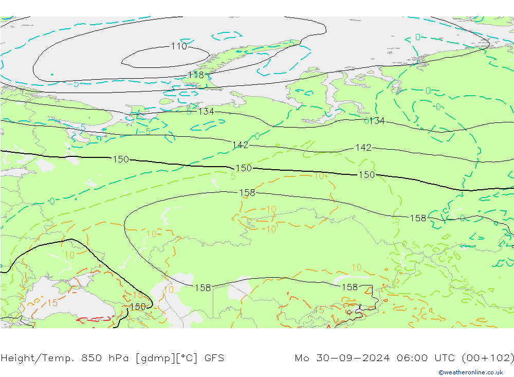 Height/Temp. 850 hPa GFS pon. 30.09.2024 06 UTC