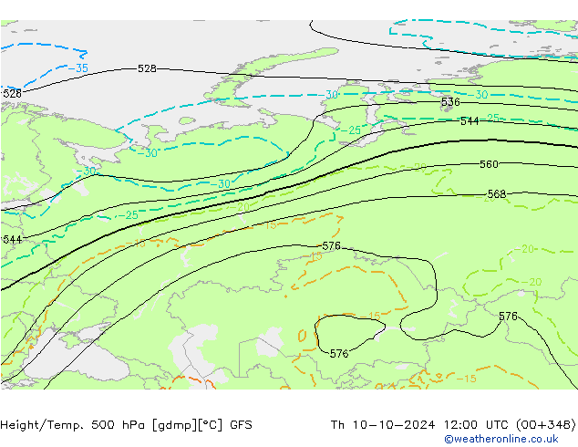 Z500/Rain (+SLP)/Z850 GFS czw. 10.10.2024 12 UTC