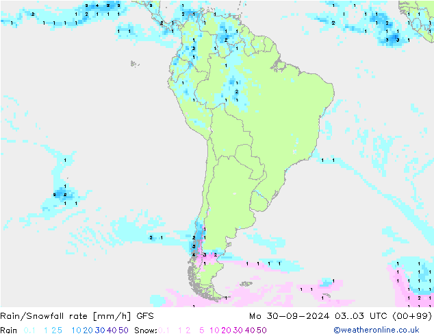 Rain/Snowfall rate GFS lun 30.09.2024 03 UTC