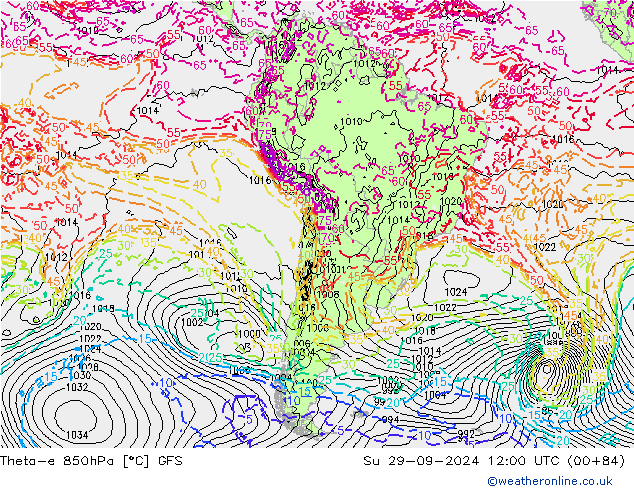 Theta-e 850hPa GFS Su 29.09.2024 12 UTC