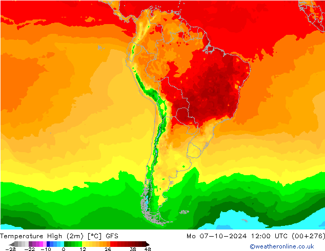 Temperature High (2m) GFS Mo 07.10.2024 12 UTC