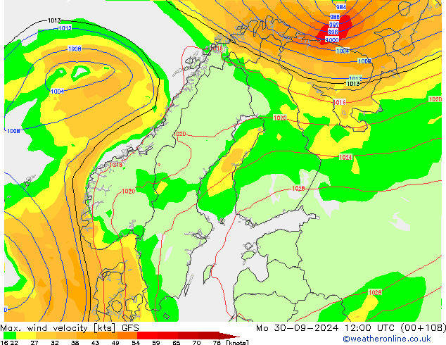 Max. wind velocity GFS lun 30.09.2024 12 UTC