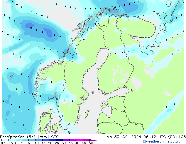 Z500/Rain (+SLP)/Z850 GFS пн 30.09.2024 12 UTC