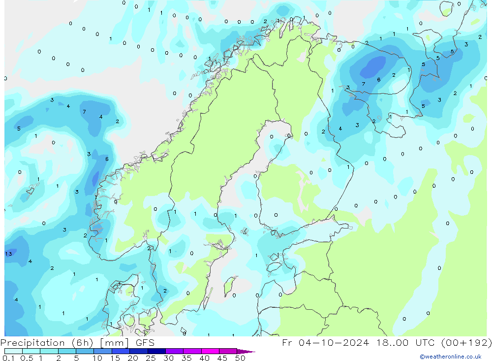 Precipitación (6h) GFS vie 04.10.2024 00 UTC