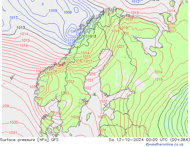 Surface pressure GFS Sa 12.10.2024 00 UTC