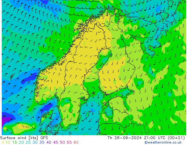 Vent 10 m GFS jeu 26.09.2024 21 UTC