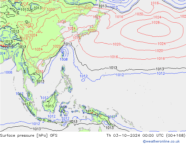 Surface pressure GFS Th 03.10.2024 00 UTC