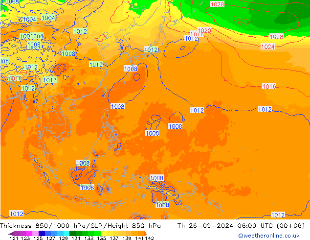 Dikte 850-1000 hPa GFS do 26.09.2024 06 UTC