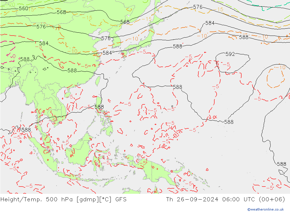 Height/Temp. 500 hPa GFS Qui 26.09.2024 06 UTC