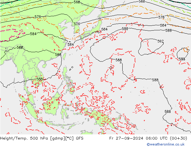 Z500/Rain (+SLP)/Z850 GFS  27.09.2024 06 UTC