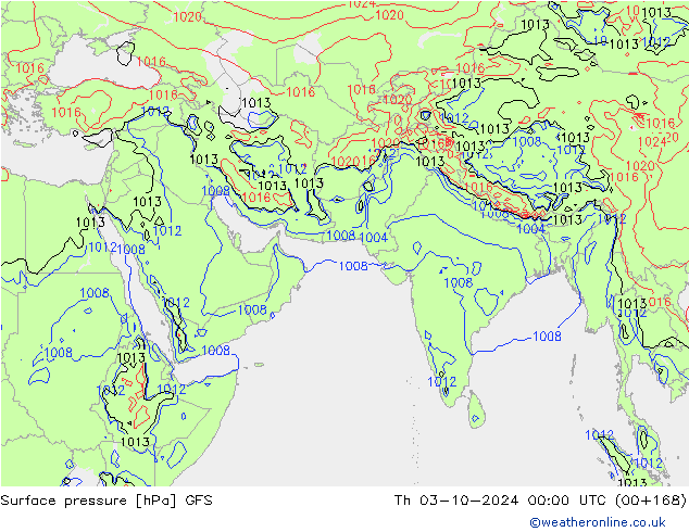 Surface pressure GFS Th 03.10.2024 00 UTC