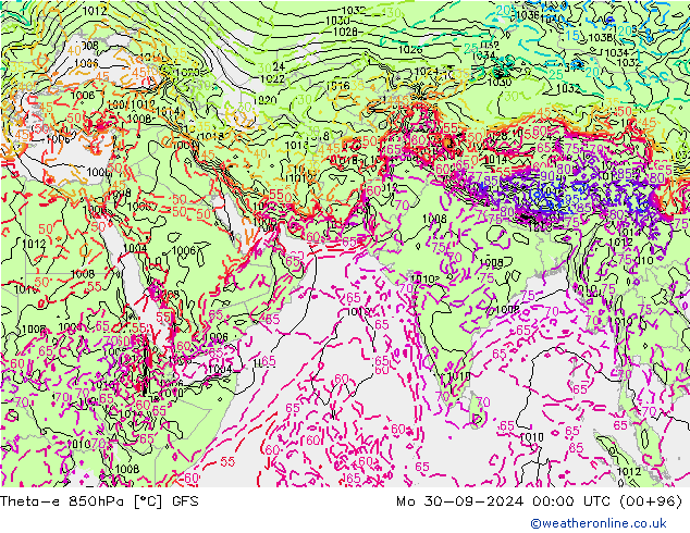 Theta-e 850hPa GFS Seg 30.09.2024 00 UTC