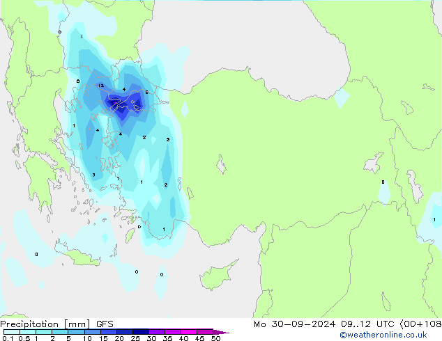 Precipitation GFS Mo 30.09.2024 12 UTC