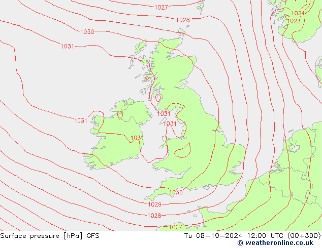 Surface pressure GFS Tu 08.10.2024 12 UTC