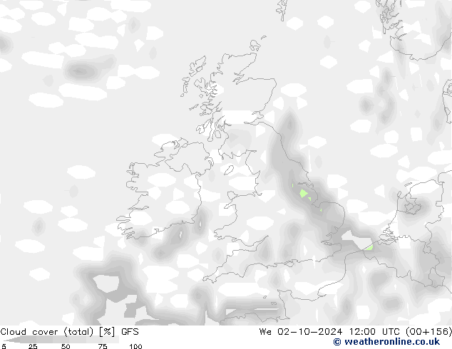 Nubes (total) GFS mié 02.10.2024 12 UTC