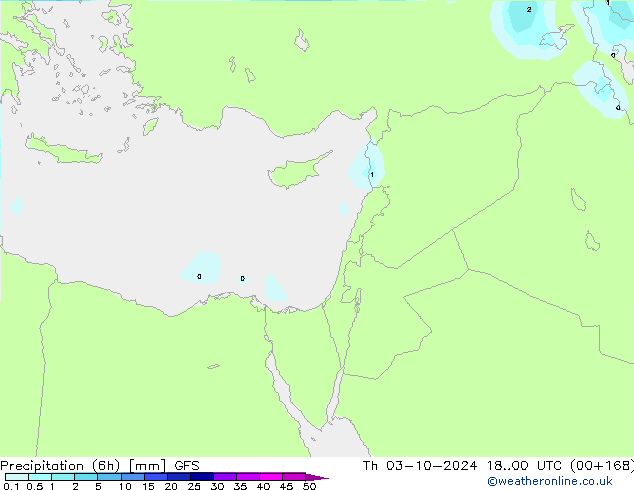 Totale neerslag (6h) GFS do 03.10.2024 00 UTC