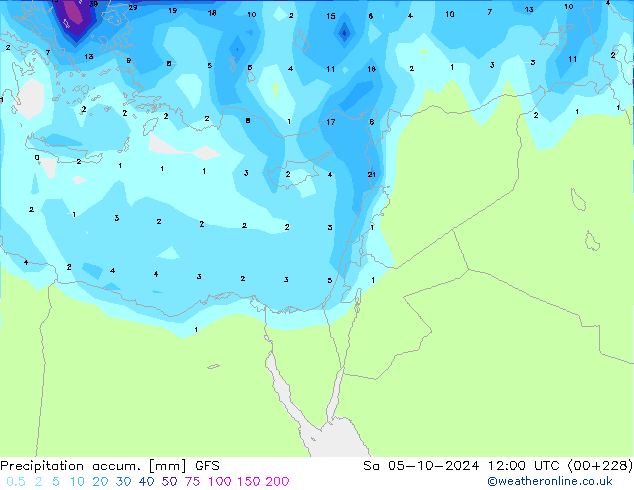 Precipitation accum. GFS сб 05.10.2024 12 UTC