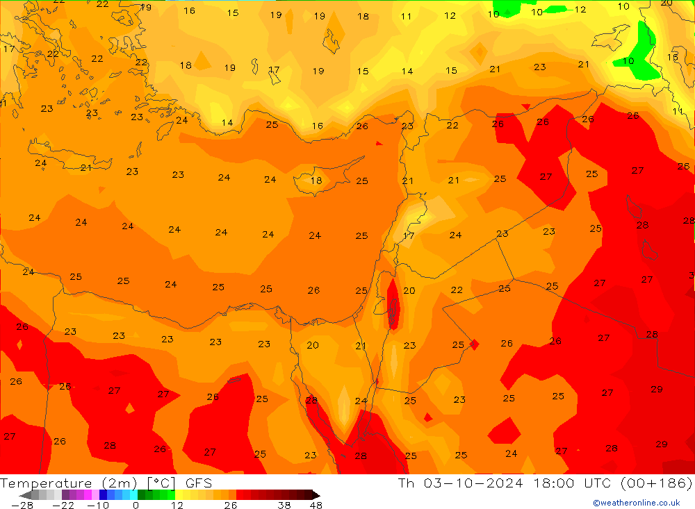 température (2m) GFS jeu 03.10.2024 18 UTC