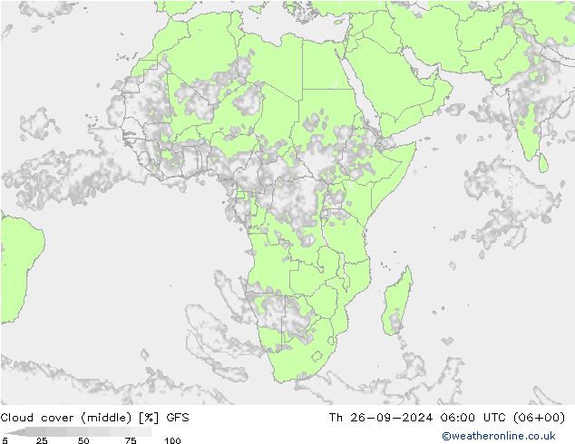 Cloud cover (middle) GFS Th 26.09.2024 06 UTC