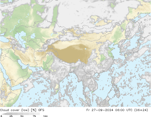 Bewolking (Laag) GFS vr 27.09.2024 06 UTC