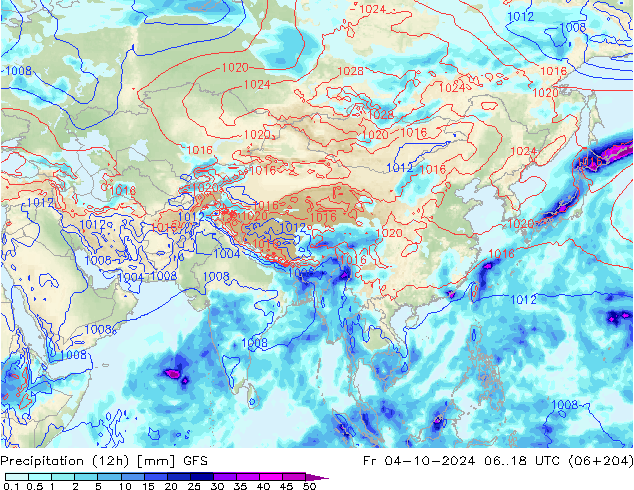 Precipitation (12h) GFS Fr 04.10.2024 18 UTC