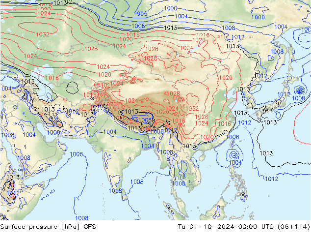 pression de l'air GFS mar 01.10.2024 00 UTC