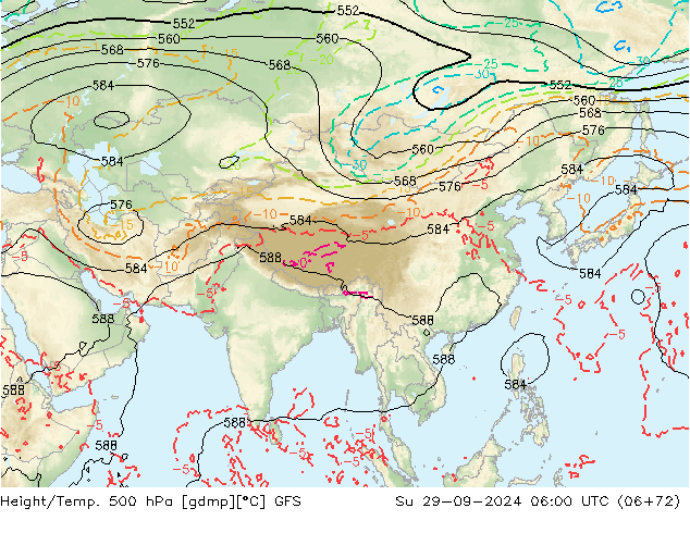 Z500/Rain (+SLP)/Z850 GFS Dom 29.09.2024 06 UTC