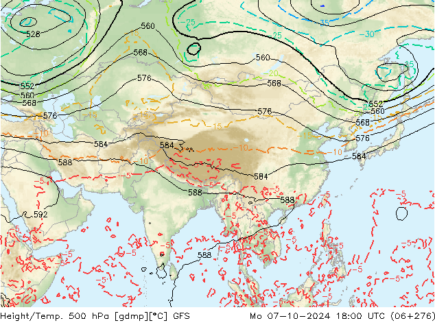 Z500/Rain (+SLP)/Z850 GFS Po 07.10.2024 18 UTC