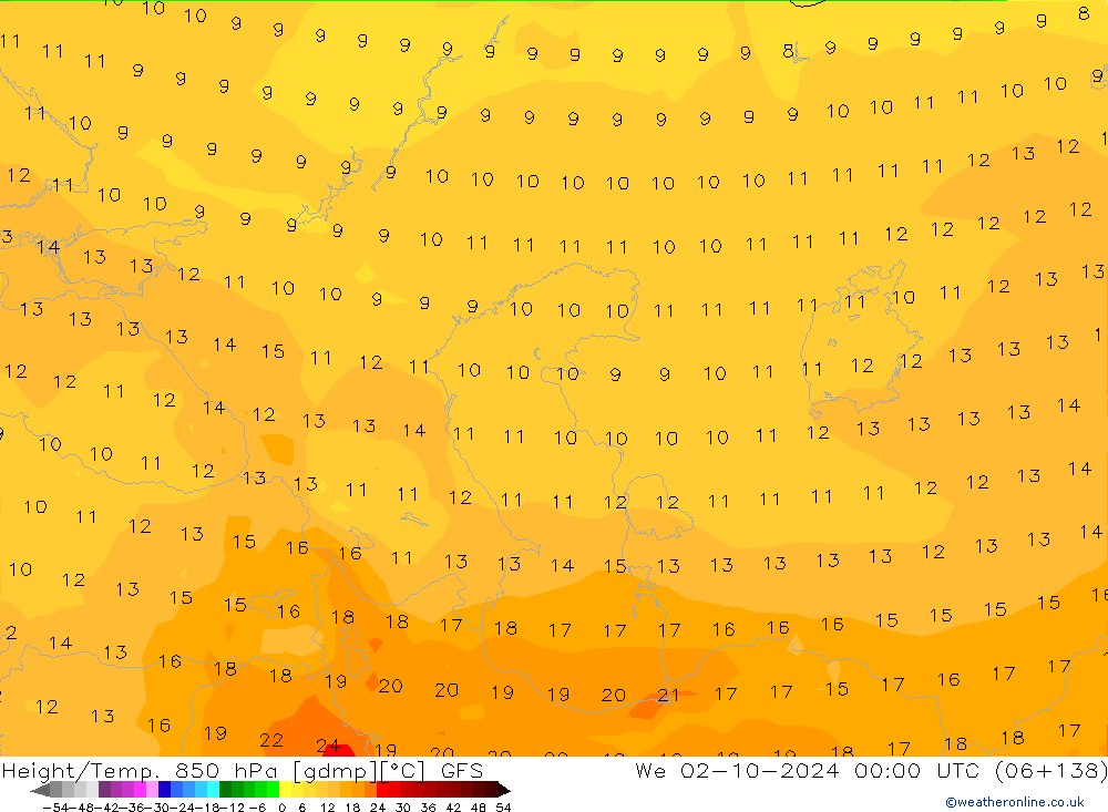 Height/Temp. 850 hPa GFS We 02.10.2024 00 UTC