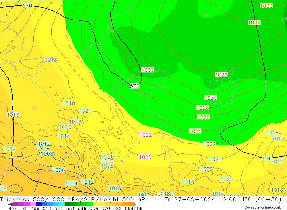 Thck 500-1000hPa GFS Fr 27.09.2024 12 UTC