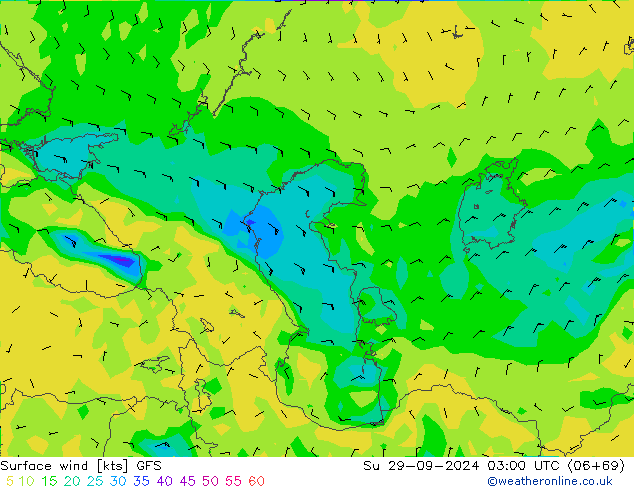 Rüzgar 10 m GFS Paz 29.09.2024 03 UTC