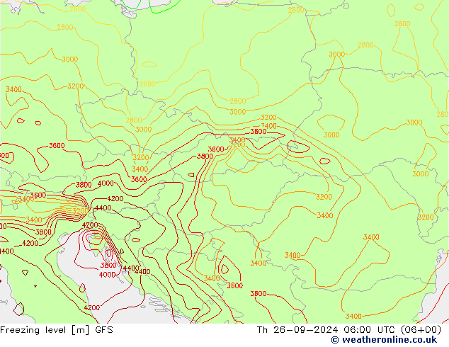 Freezing level GFS czw. 26.09.2024 06 UTC